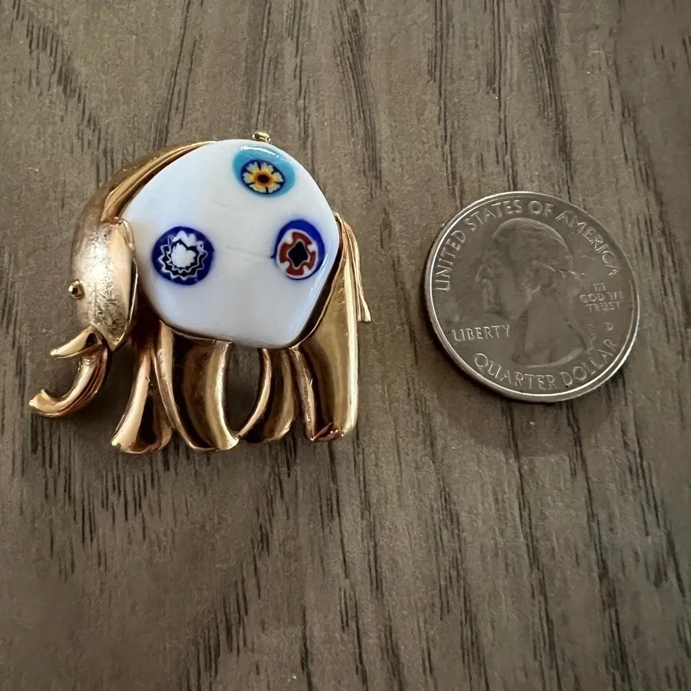 Vintage Eisenberg White Millefiori Glass Elephant Brooch